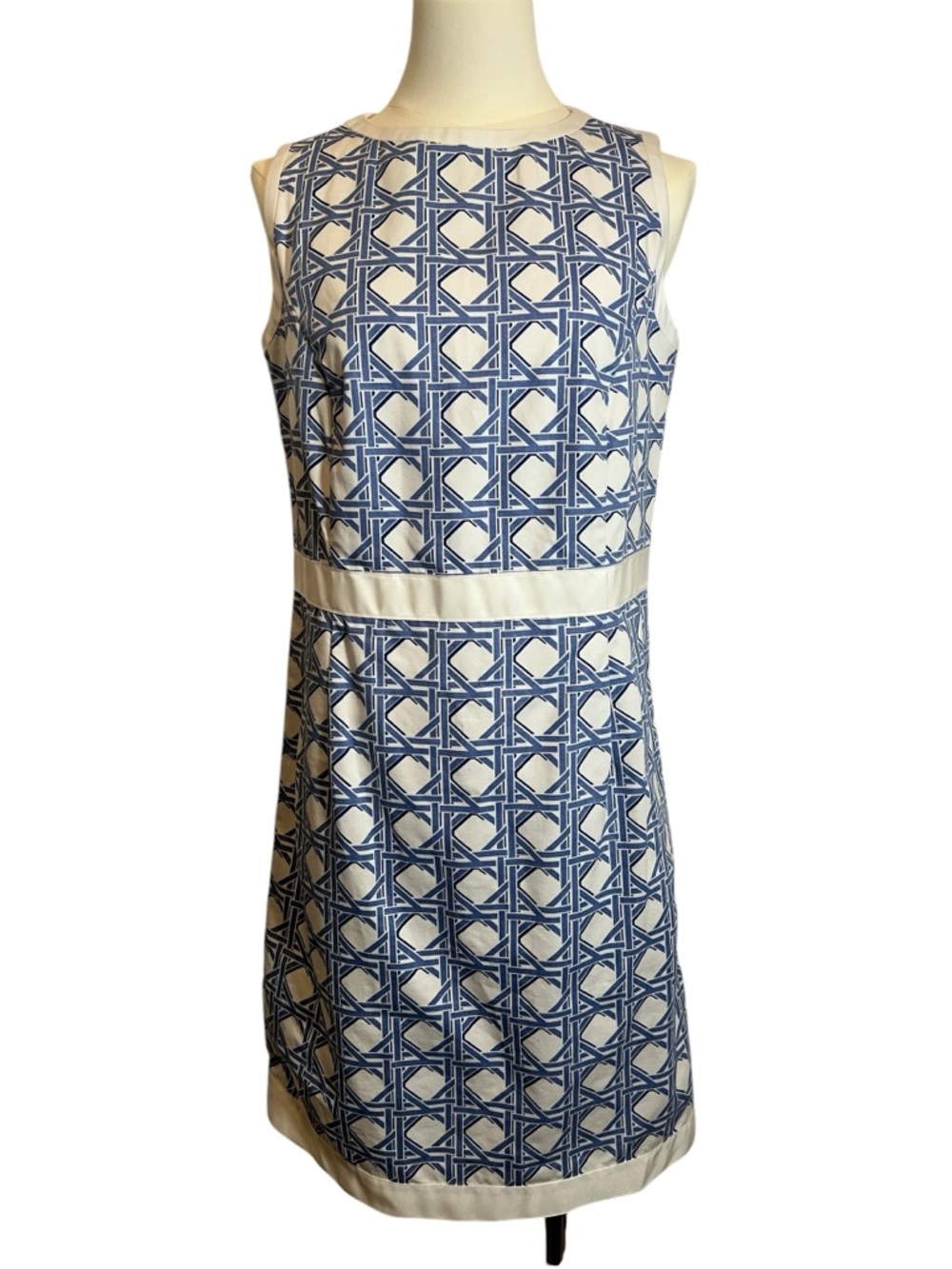 Brooks Brothers blue and white geometric shift dress Size 8